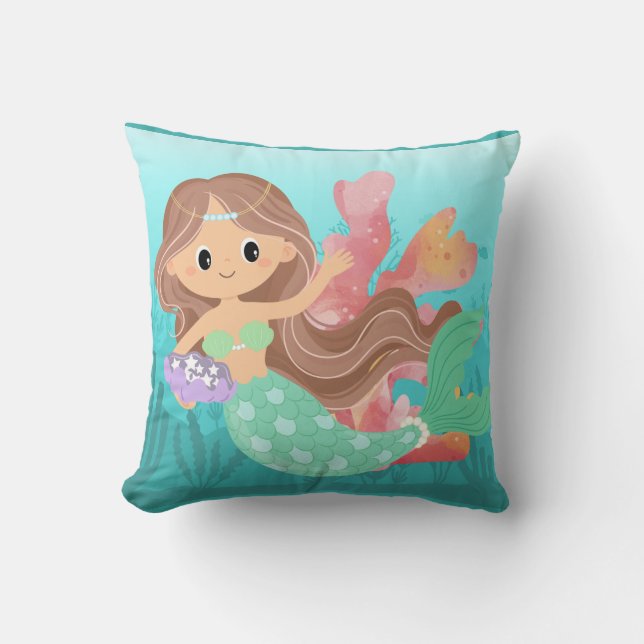 Mairmaid playing in the ocean  throw pillow (Front)