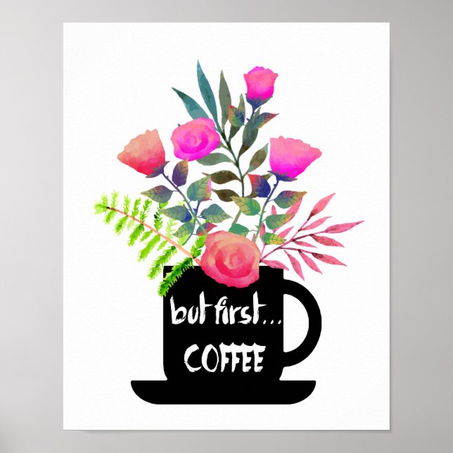 Mais premier café avec l'Aquarelle Poster Rose (Devant)