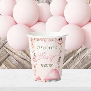 Maison Champignon Fée Rose Gobelet en Papier Anniv