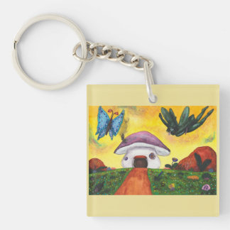 Maison Champignon Papillon Fée Fantastique Aquarel