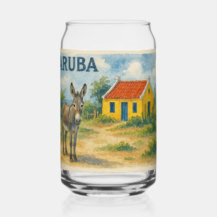 Maison cunucu jaune d'Aruba avec âne aquarelle
