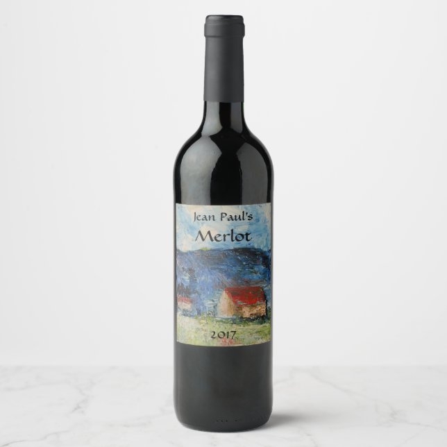 Maison de campagne Paysage Étiquette de vin rouge (Devant)