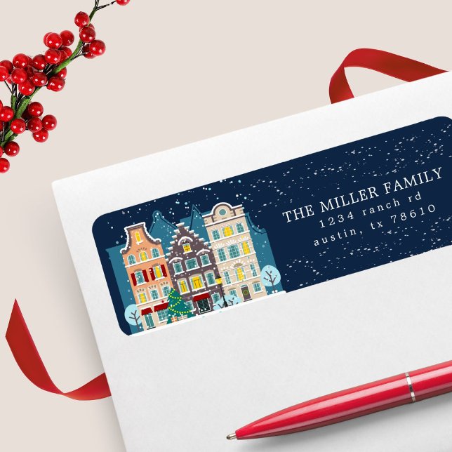 Maison de Noël enneigée nuit vacances retour adres (Créateur téléchargé)