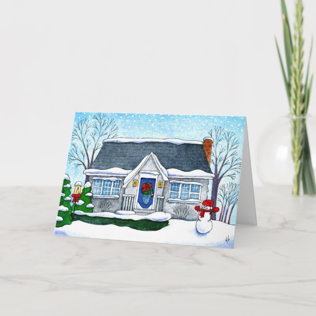 Maison de Noël mignonne avec carte de voeux de bon (Devant)