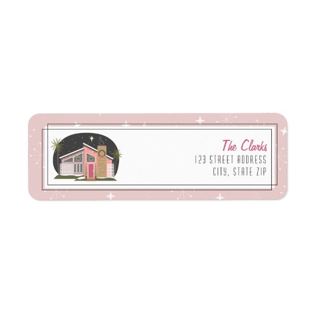 Maison de Noël rose moderne du milieu du siècle (Devant)