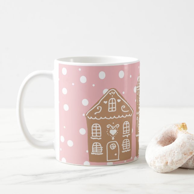 Maison de pain d'épice Village café de neige Mug (Avec donut)