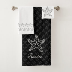 Maison de plage chic blanc noir personnalisé Bain 