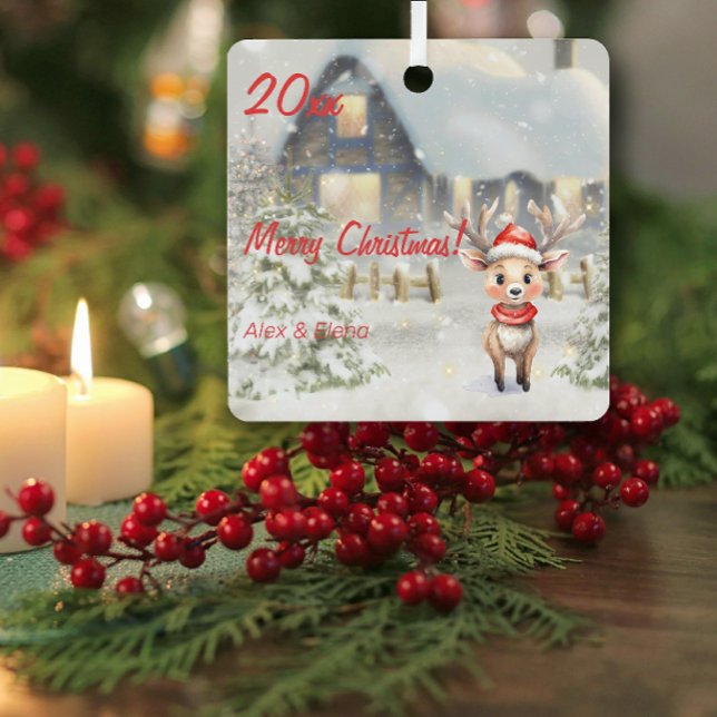 Maison de rennes de Noël photo Carré Ornement (Créateur téléchargé)