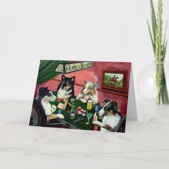 Maison des Australiens 4 chiens jouant la carte de (Devant)
