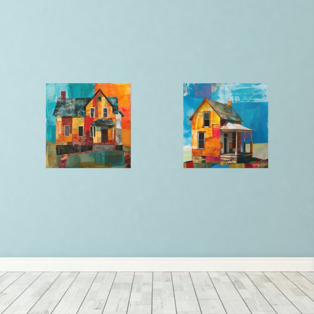 Maison en collage de pièces et de textures (Parquet)