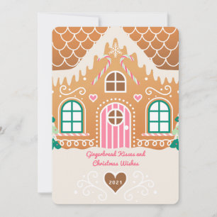Maison en pain d'épice rose Carte de Noël