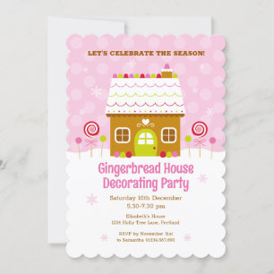 Maison en pain d'épice rose Décoration Invitation 