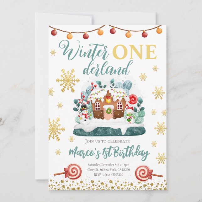 Maison en pain d'épices Invitation de fête d'anniv (Devant)