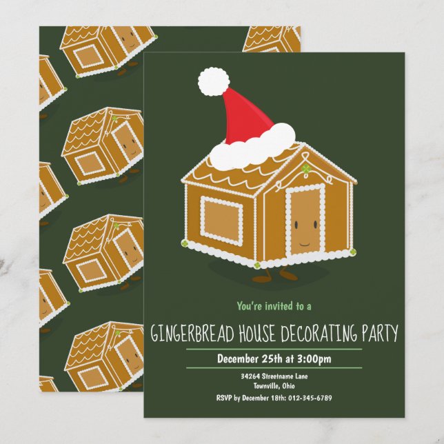 Maison en pain d'épices, Invitation de la fête déc (Devant / Derrière)