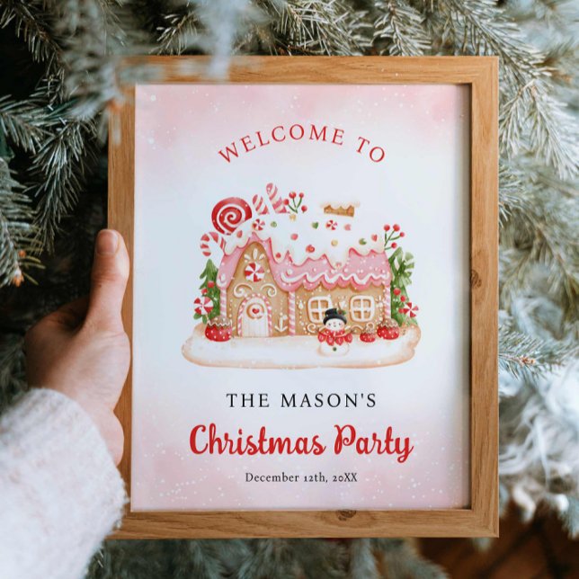 Maison en pain d'épices Poster de bienvenue (Gingerbread Christmas Party Welcome Poster)