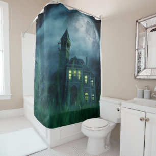 Maison hantée avec rideau de douche à grande lune