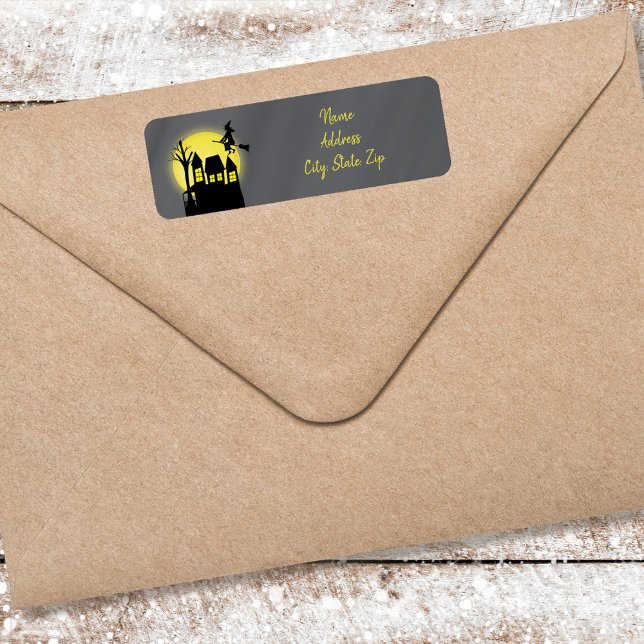 Maison hantée de la sorcière noire d'Halloween (Halloween customized witchy return address label. )
