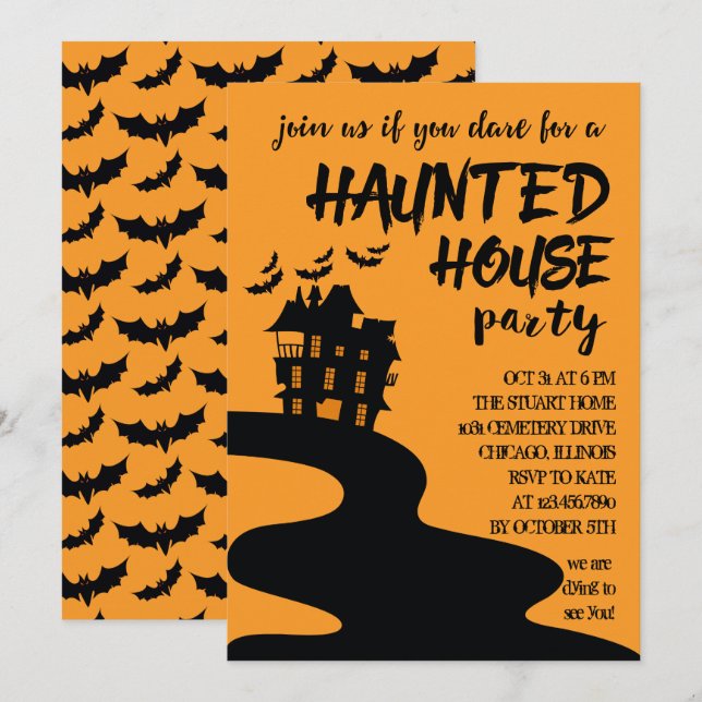 Maison hantée Halloween Fête Invitation (Devant / Derrière)