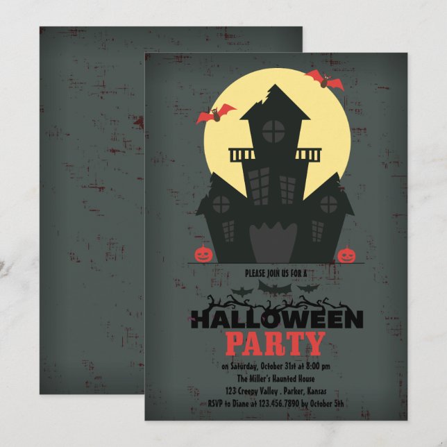 Maison hantée Halloween Fête Invitation (Devant / Derrière)