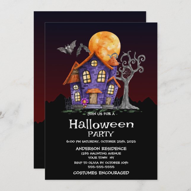 Maison hantée Halloween Fête Invitation (Devant / Derrière)
