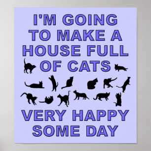 Maison Pleine De Chats Affiche Panneau Femme Drôle
