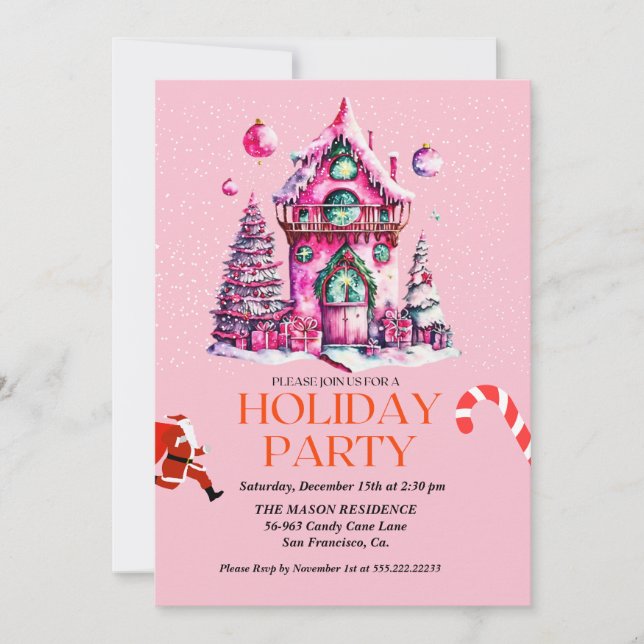 Maison rose Noël Invitation (Devant)