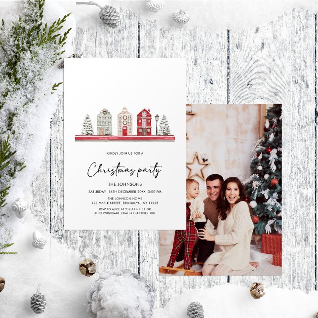 Maisons mignonnes Photo Noël Invitation (Créateur téléchargé)