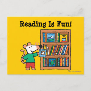 Maisy and a Bookshelf of Books Postcard