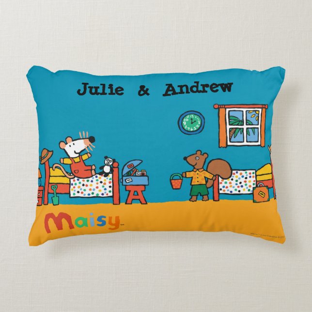 Maisy and Cyril Go on Vacation Scene Decorative Pillow (Front)