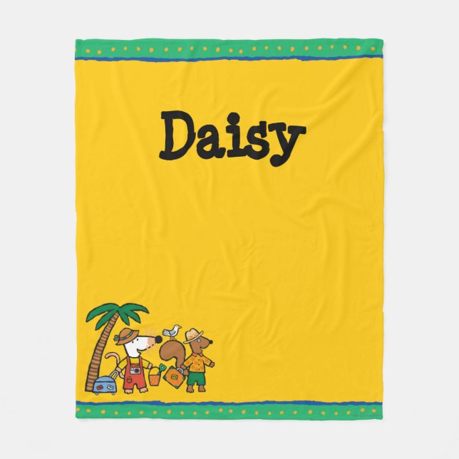Maisy and Cyril with Palm Tree at the Beach Fleece Blanket (Front)