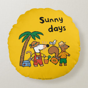 Maisy and Cyril with Palm Tree at the Beach Round Pillow