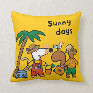 Maisy and Cyril with Palm Tree at the Beach Throw Pillow