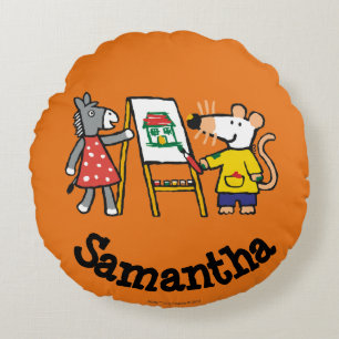 Maisy and Dotty Paint at Preschool Round Pillow