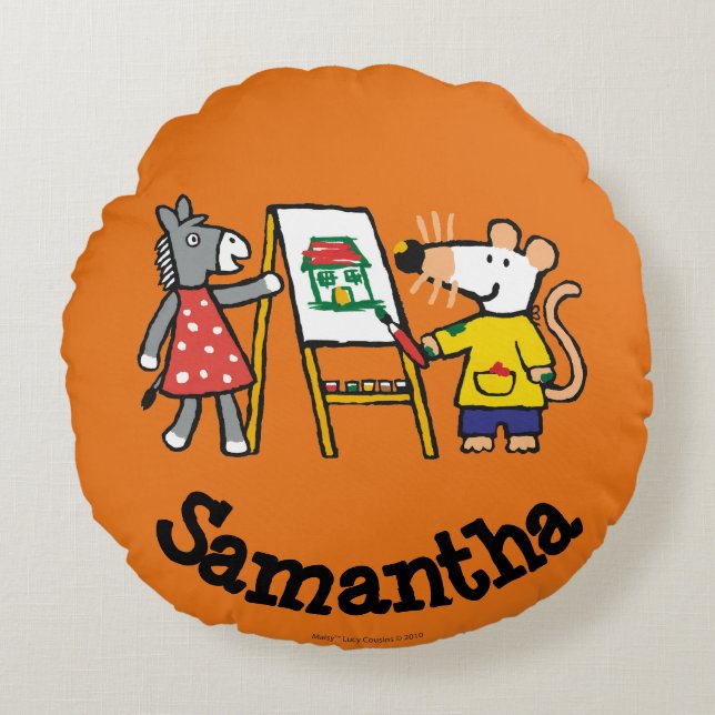 Maisy and Dotty Paint at Preschool Round Pillow (Front)