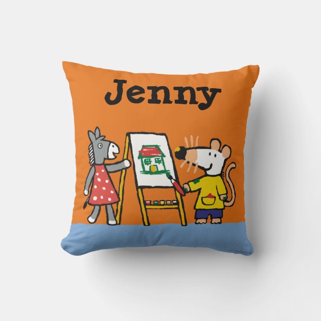 Maisy and Dotty Paint at Preschool Throw Pillow (Front)