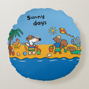 Maisy and Friends at the Beach Round Pillow