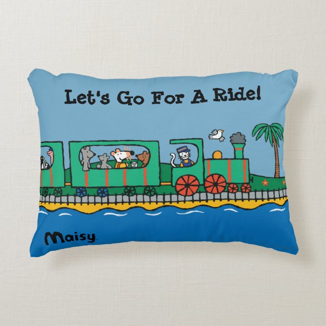 Maisy and Friends Ride on Green Train Decorative Pillow (Front)