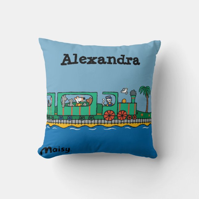 Maisy and Friends Ride on Green Train Throw Pillow (Front)