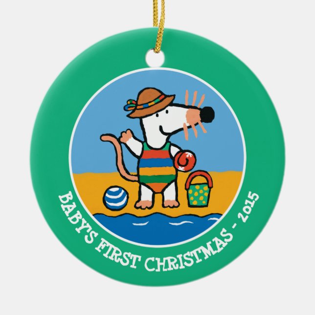 Maisy at the Beach Ceramic Ornament (Front)