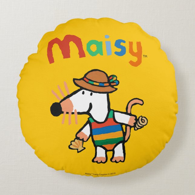 Maisy Collecting Shells At The Beach Round Pillow (Front)