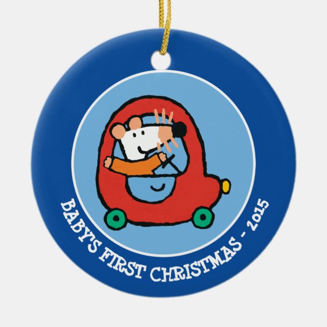 Maisy Drives a Cute Red Car Ceramic Ornament (Front)