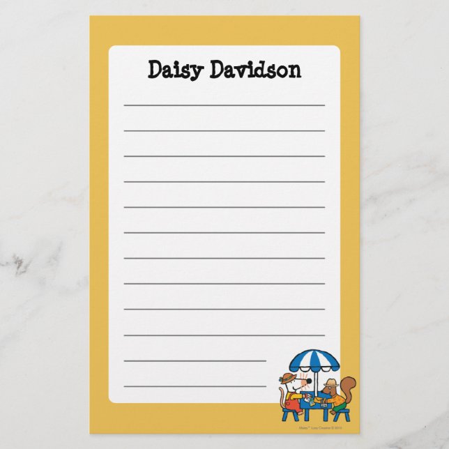 Maisy écrit des cartes postales sous le parapluie (Devant)