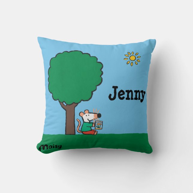 Maisy Reads Her Library Book Outside Throw Pillow (Front)