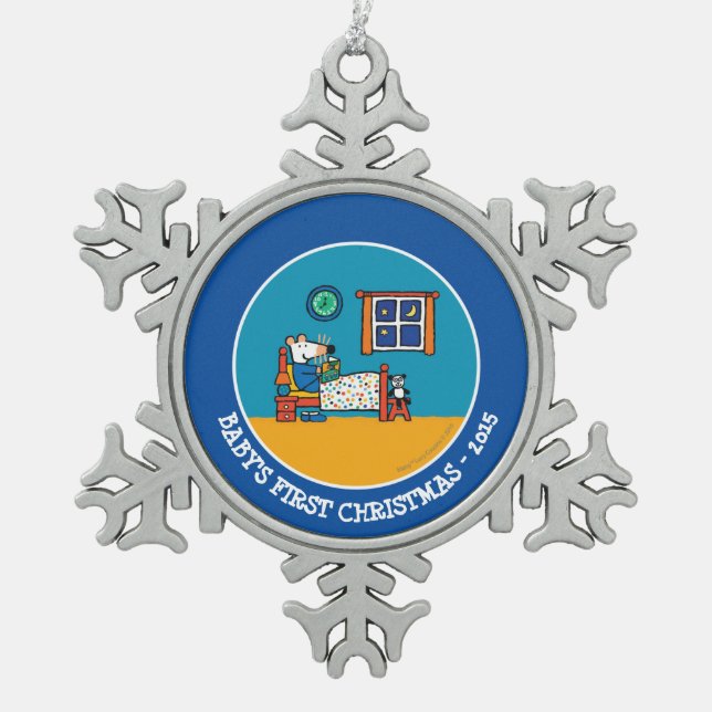 Maisy Ready for Bed Blue Pyjamas Snowflake Pewter Christmas Ornament (Front)