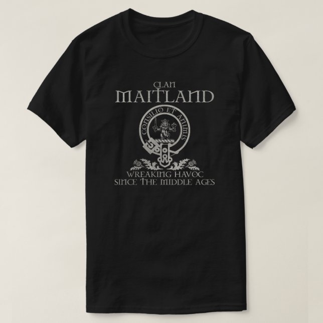 Maitland Clan crest Scottish surname tartan Thistl T-Shirt (Design Front)