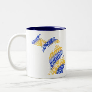 Maize and Blue by Michigan Mandala Two-Tone Coffee Mug