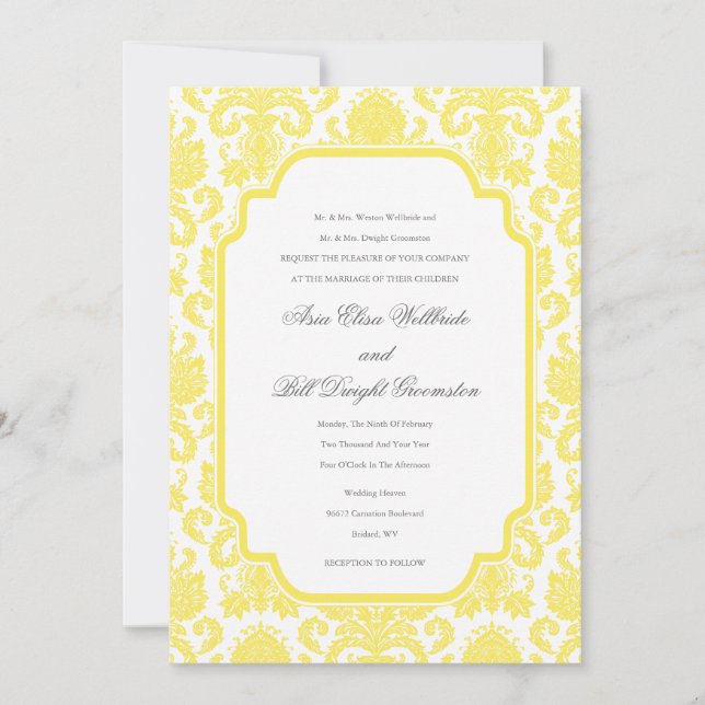 Maize Mariage Damask Design Invitation Customisée (Devant)