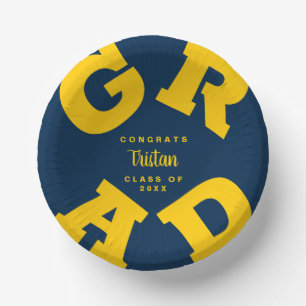 Maize Yellow on Blue Personalized Graduation Paper Plate
