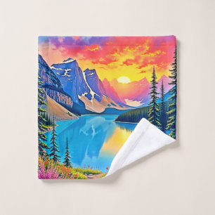 Majesté du lac de montagne au coucher du soleil