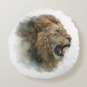 Majestic 3D Lion Round Polyester Pillow for Bed